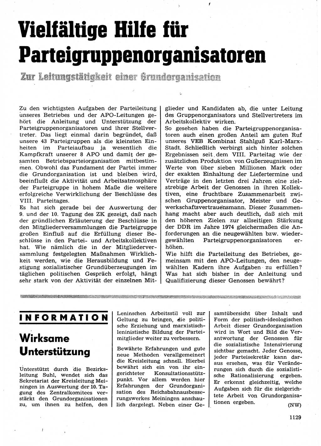 Neuer Weg (NW), Organ des Zentralkomitees (ZK) der SED (Sozialistische Einheitspartei Deutschlands) für Fragen des Parteilebens, 28. Jahrgang [Deutsche Demokratische Republik (DDR)] 1973, Seite 1129 (NW ZK SED DDR 1973, S. 1129)