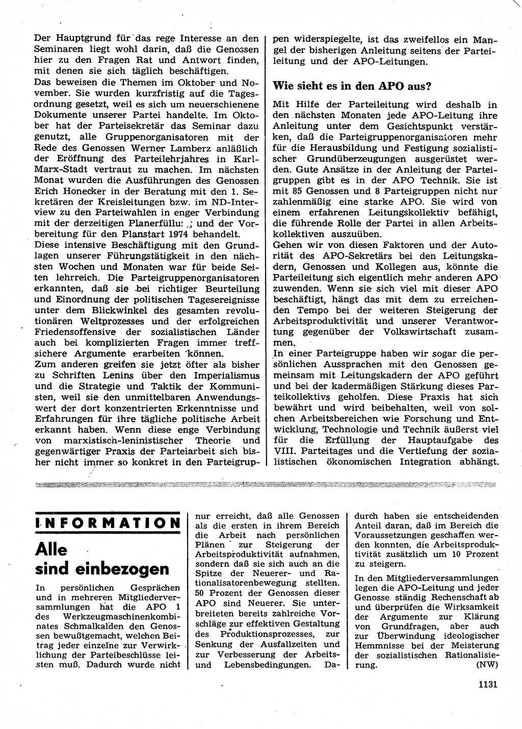 Neuer Weg (NW), Organ des Zentralkomitees (ZK) der SED (Sozialistische Einheitspartei Deutschlands) für Fragen des Parteilebens, 28. Jahrgang [Deutsche Demokratische Republik (DDR)] 1973, Seite 1131 (NW ZK SED DDR 1973, S. 1131)