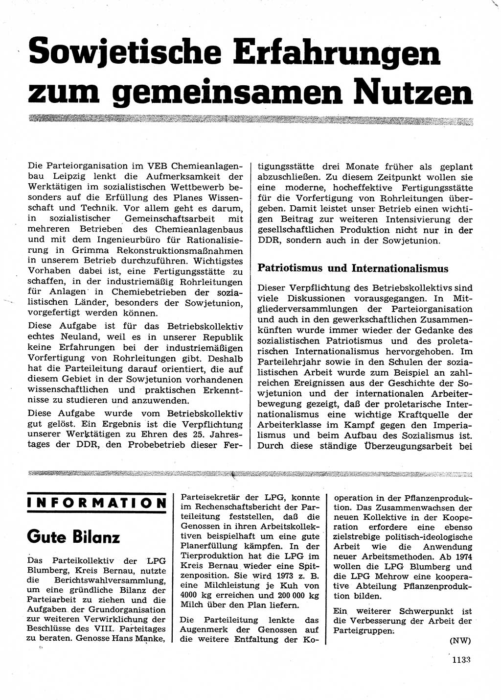 Neuer Weg (NW), Organ des Zentralkomitees (ZK) der SED (Sozialistische Einheitspartei Deutschlands) für Fragen des Parteilebens, 28. Jahrgang [Deutsche Demokratische Republik (DDR)] 1973, Seite 1133 (NW ZK SED DDR 1973, S. 1133)