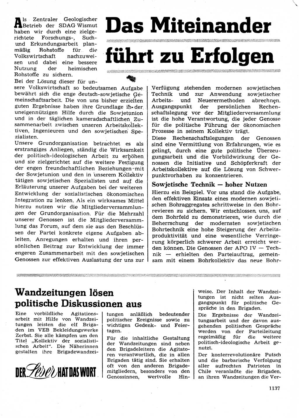 Neuer Weg (NW), Organ des Zentralkomitees (ZK) der SED (Sozialistische Einheitspartei Deutschlands) für Fragen des Parteilebens, 28. Jahrgang [Deutsche Demokratische Republik (DDR)] 1973, Seite 1137 (NW ZK SED DDR 1973, S. 1137)