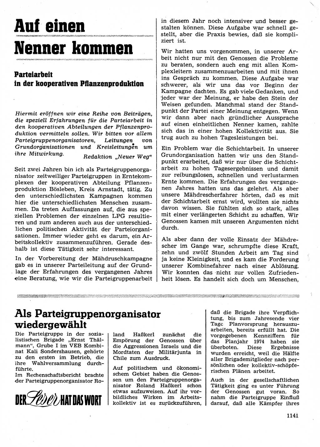 Neuer Weg (NW), Organ des Zentralkomitees (ZK) der SED (Sozialistische Einheitspartei Deutschlands) für Fragen des Parteilebens, 28. Jahrgang [Deutsche Demokratische Republik (DDR)] 1973, Seite 1141 (NW ZK SED DDR 1973, S. 1141)
