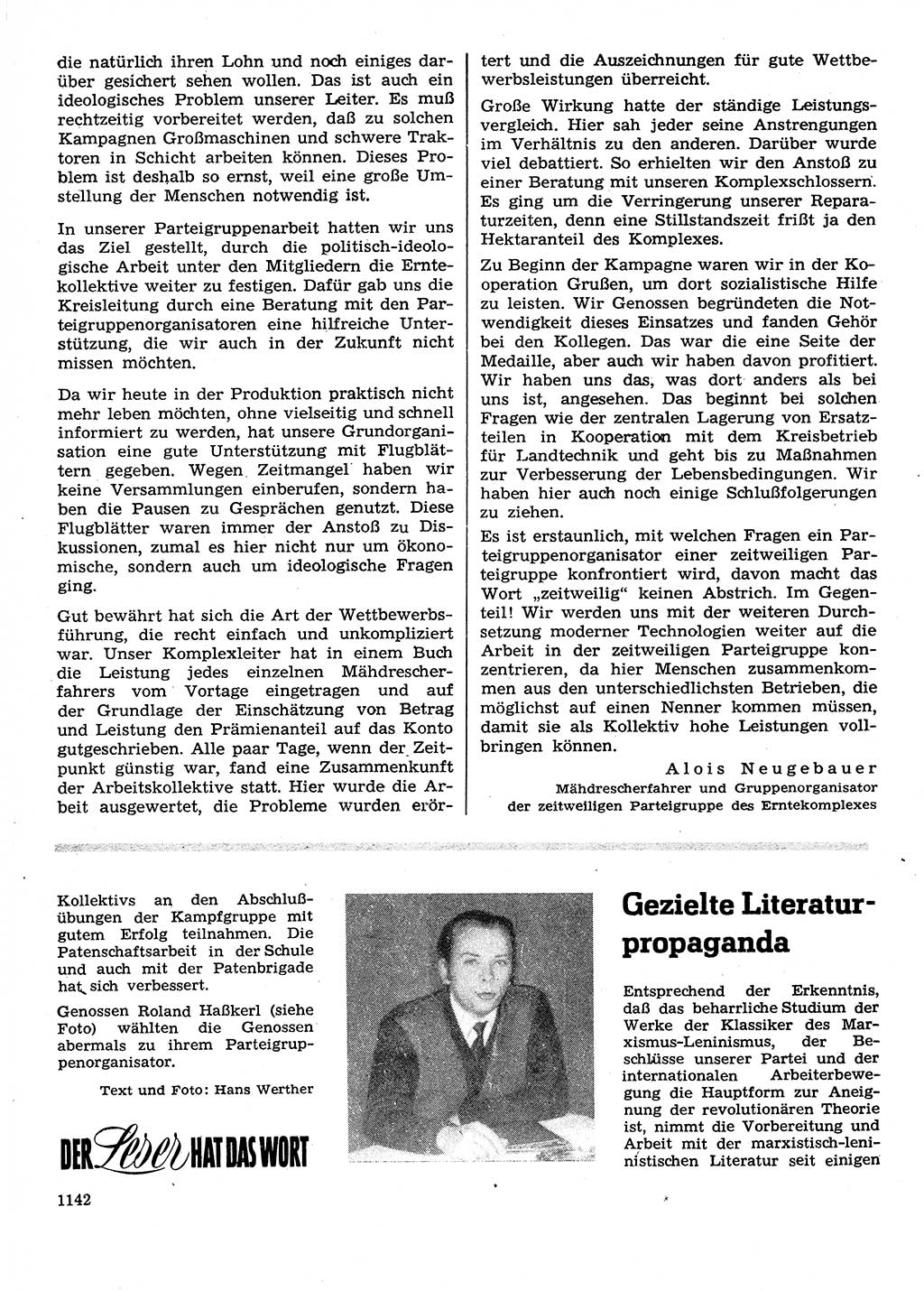 Neuer Weg (NW), Organ des Zentralkomitees (ZK) der SED (Sozialistische Einheitspartei Deutschlands) für Fragen des Parteilebens, 28. Jahrgang [Deutsche Demokratische Republik (DDR)] 1973, Seite 1142 (NW ZK SED DDR 1973, S. 1142)