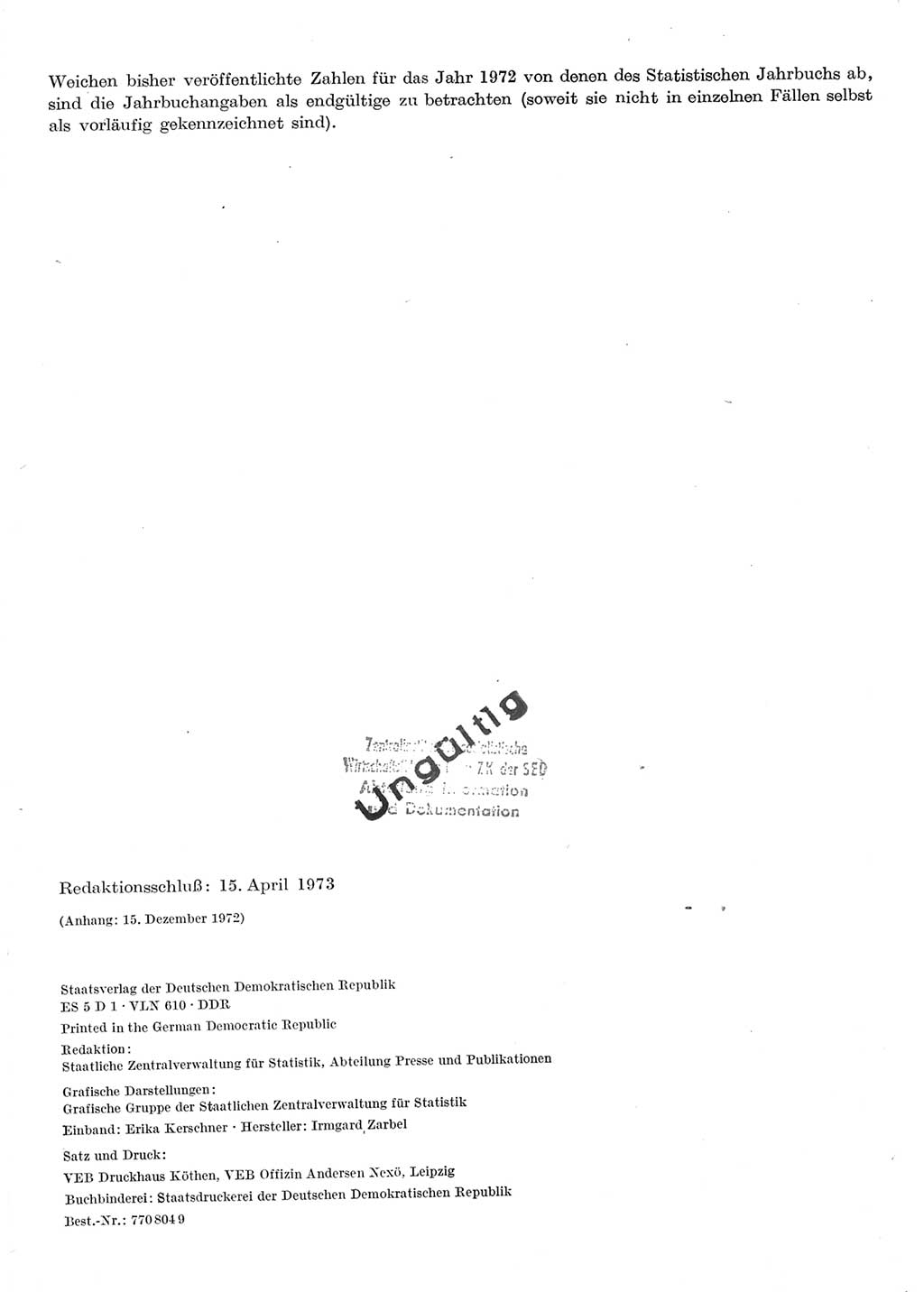 Statistisches Jahrbuch der Deutschen Demokratischen Republik (DDR) 1973, Seite 2 (Stat. Jb. DDR 1973, S. 2)
