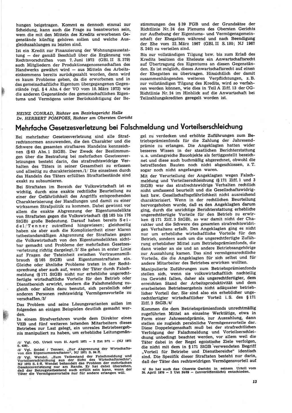 Neue Justiz (NJ), Zeitschrift für Recht und Rechtswissenschaft [Deutsche Demokratische Republik (DDR)], 27. Jahrgang 1973, Seite 13 (NJ DDR 1973, S. 13)