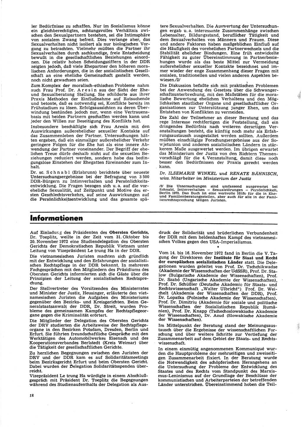 Neue Justiz (NJ), Zeitschrift für Recht und Rechtswissenschaft [Deutsche Demokratische Republik (DDR)], 27. Jahrgang 1973, Seite 18 (NJ DDR 1973, S. 18)