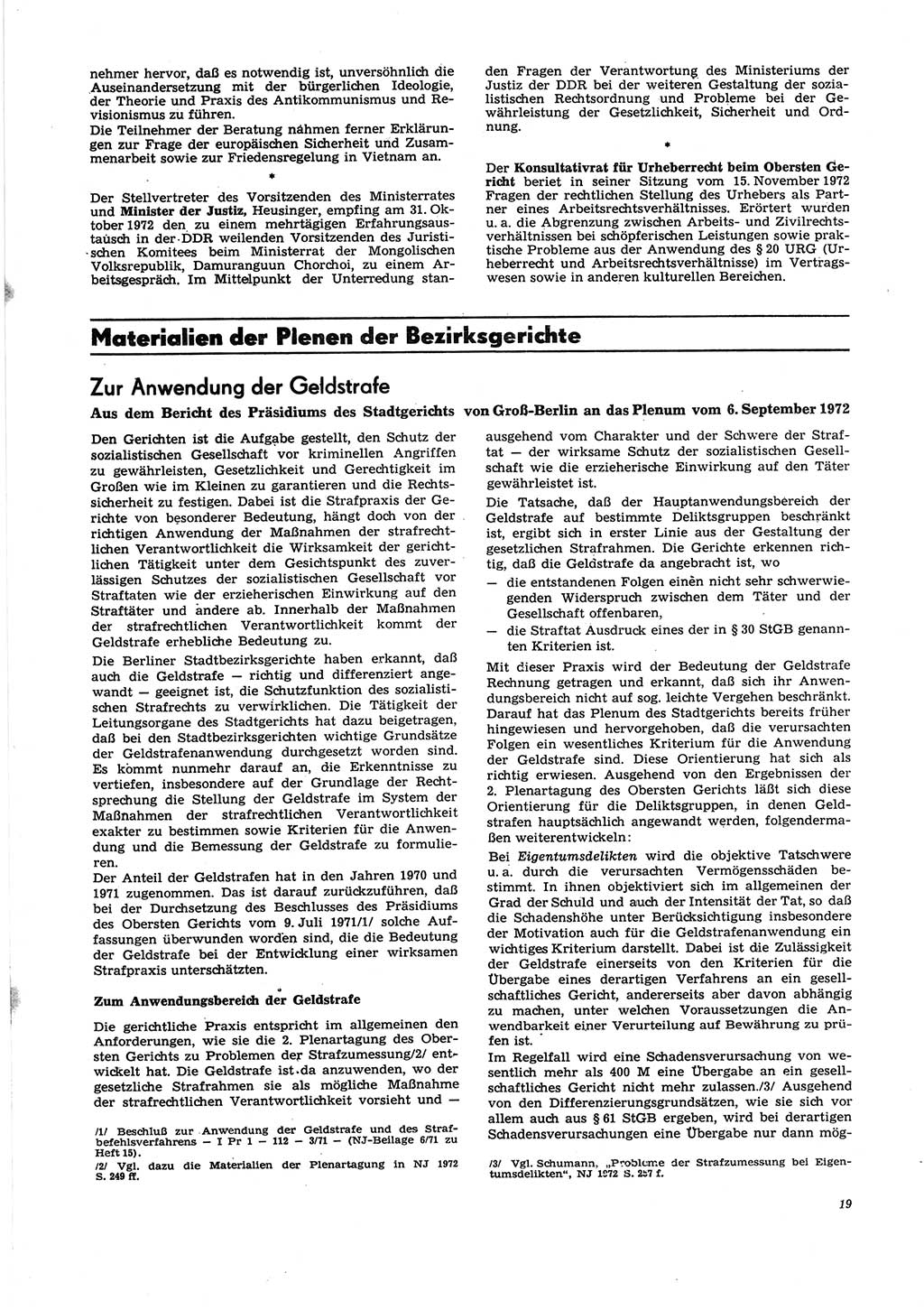 Neue Justiz (NJ), Zeitschrift für Recht und Rechtswissenschaft [Deutsche Demokratische Republik (DDR)], 27. Jahrgang 1973, Seite 19 (NJ DDR 1973, S. 19)