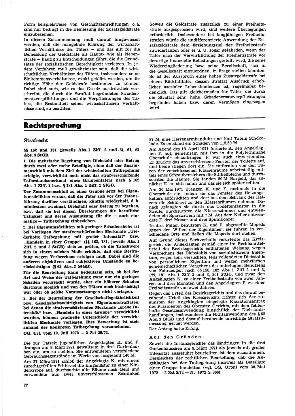 Neue Justiz (NJ), Zeitschrift für Recht und Rechtswissenschaft [Deutsche Demokratische Republik (DDR)], 27. Jahrgang 1973, Seite 22 (NJ DDR 1973, S. 22)