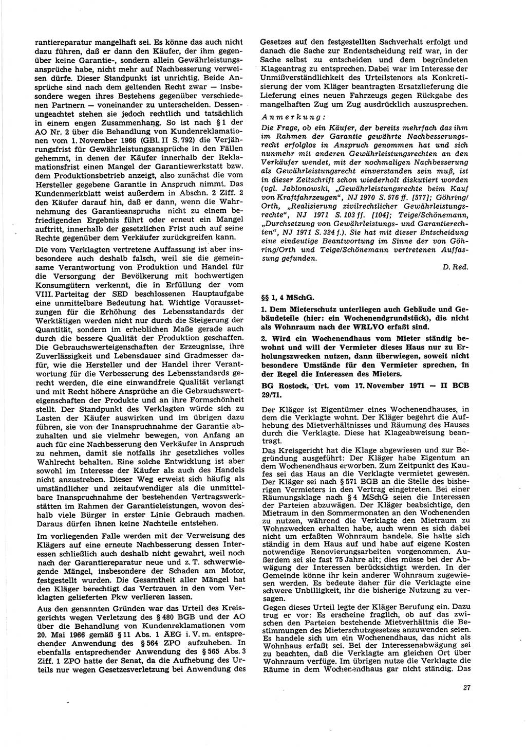 Neue Justiz (NJ), Zeitschrift für Recht und Rechtswissenschaft [Deutsche Demokratische Republik (DDR)], 27. Jahrgang 1973, Seite 27 (NJ DDR 1973, S. 27)