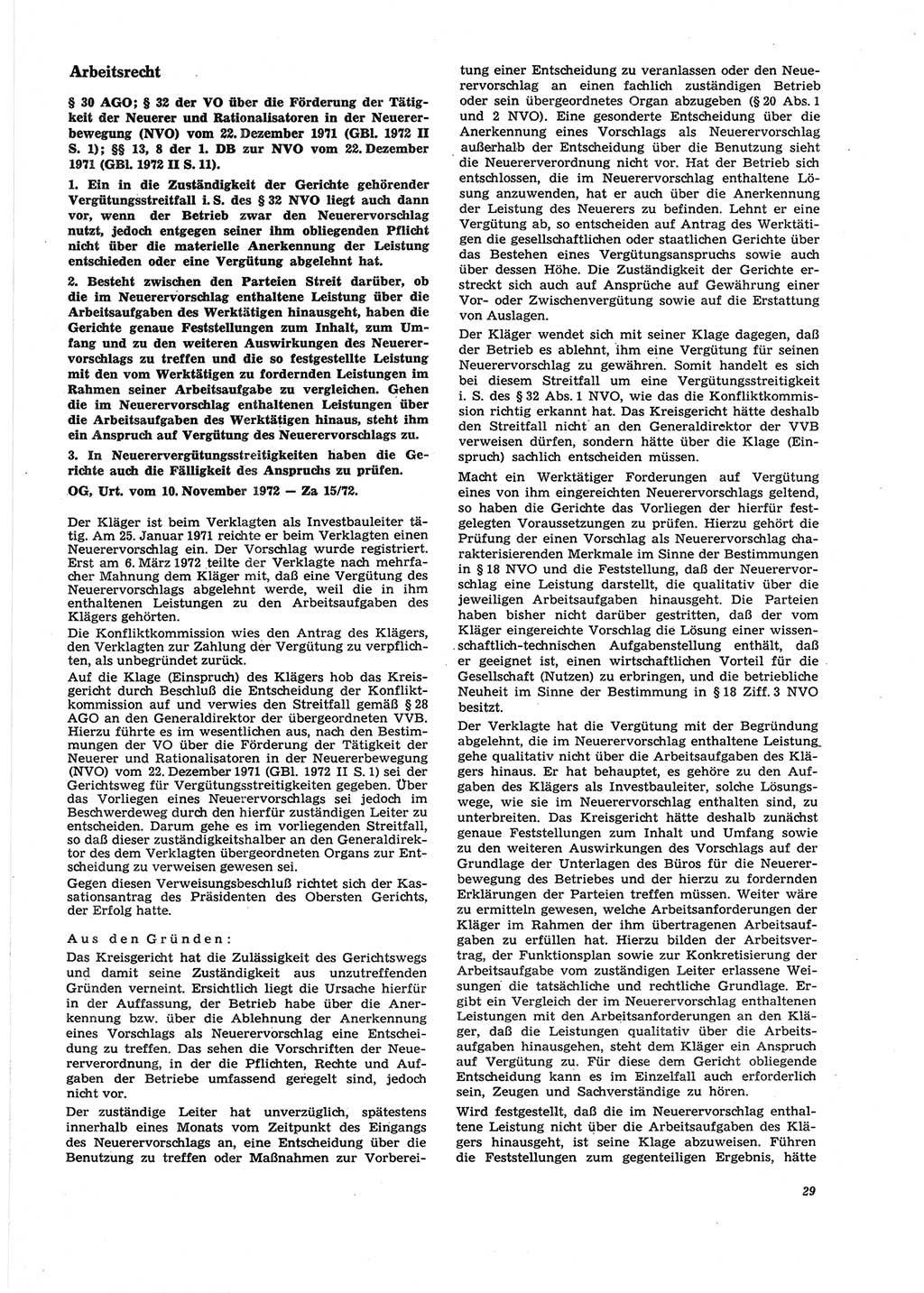 Neue Justiz (NJ), Zeitschrift für Recht und Rechtswissenschaft [Deutsche Demokratische Republik (DDR)], 27. Jahrgang 1973, Seite 29 (NJ DDR 1973, S. 29)