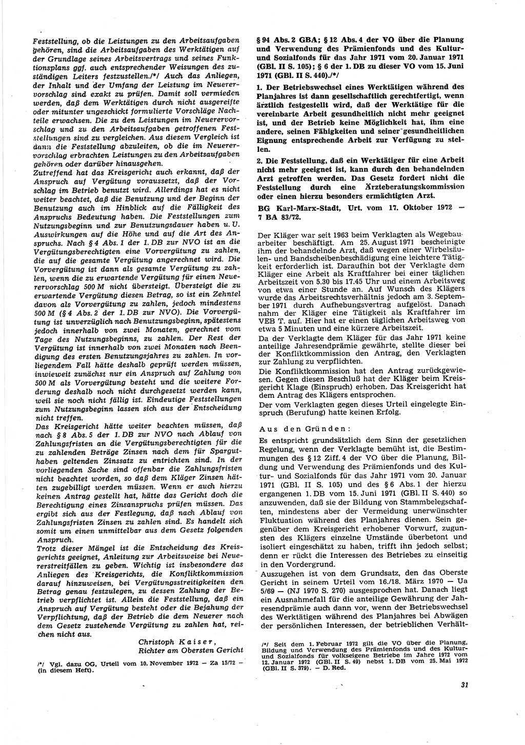 Neue Justiz (NJ), Zeitschrift für Recht und Rechtswissenschaft [Deutsche Demokratische Republik (DDR)], 27. Jahrgang 1973, Seite 31 (NJ DDR 1973, S. 31)