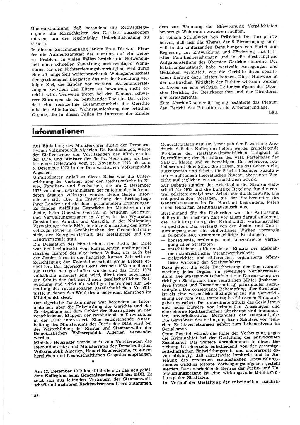 Neue Justiz (NJ), Zeitschrift für Recht und Rechtswissenschaft [Deutsche Demokratische Republik (DDR)], 27. Jahrgang 1973, Seite 52 (NJ DDR 1973, S. 52)