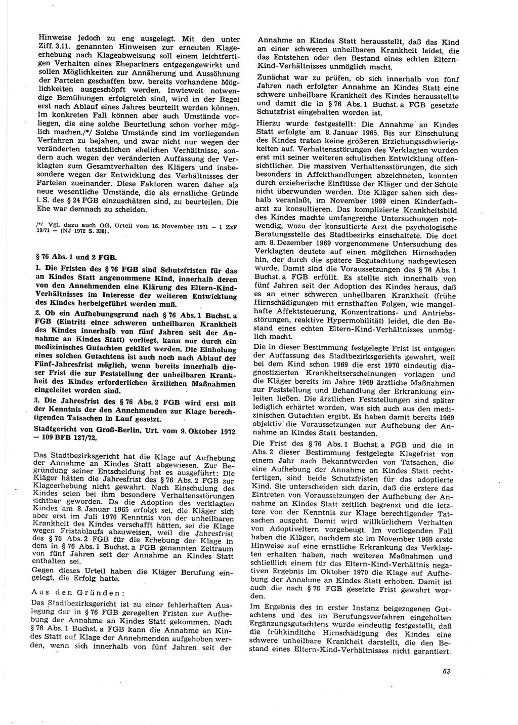 Neue Justiz (NJ), Zeitschrift für Recht und Rechtswissenschaft [Deutsche Demokratische Republik (DDR)], 27. Jahrgang 1973, Seite 63 (NJ DDR 1973, S. 63)