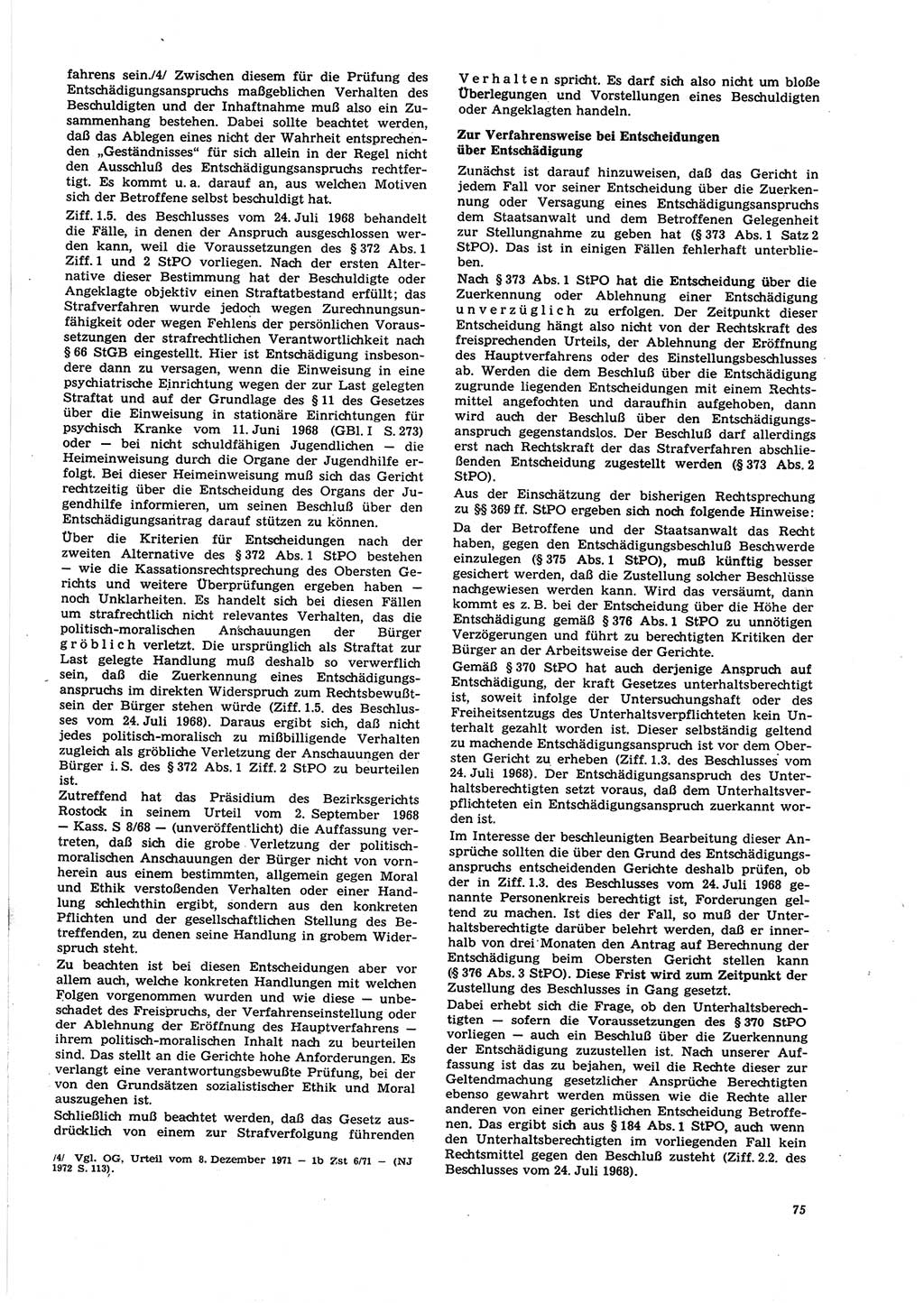 Neue Justiz (NJ), Zeitschrift für Recht und Rechtswissenschaft [Deutsche Demokratische Republik (DDR)], 27. Jahrgang 1973, Seite 75 (NJ DDR 1973, S. 75)