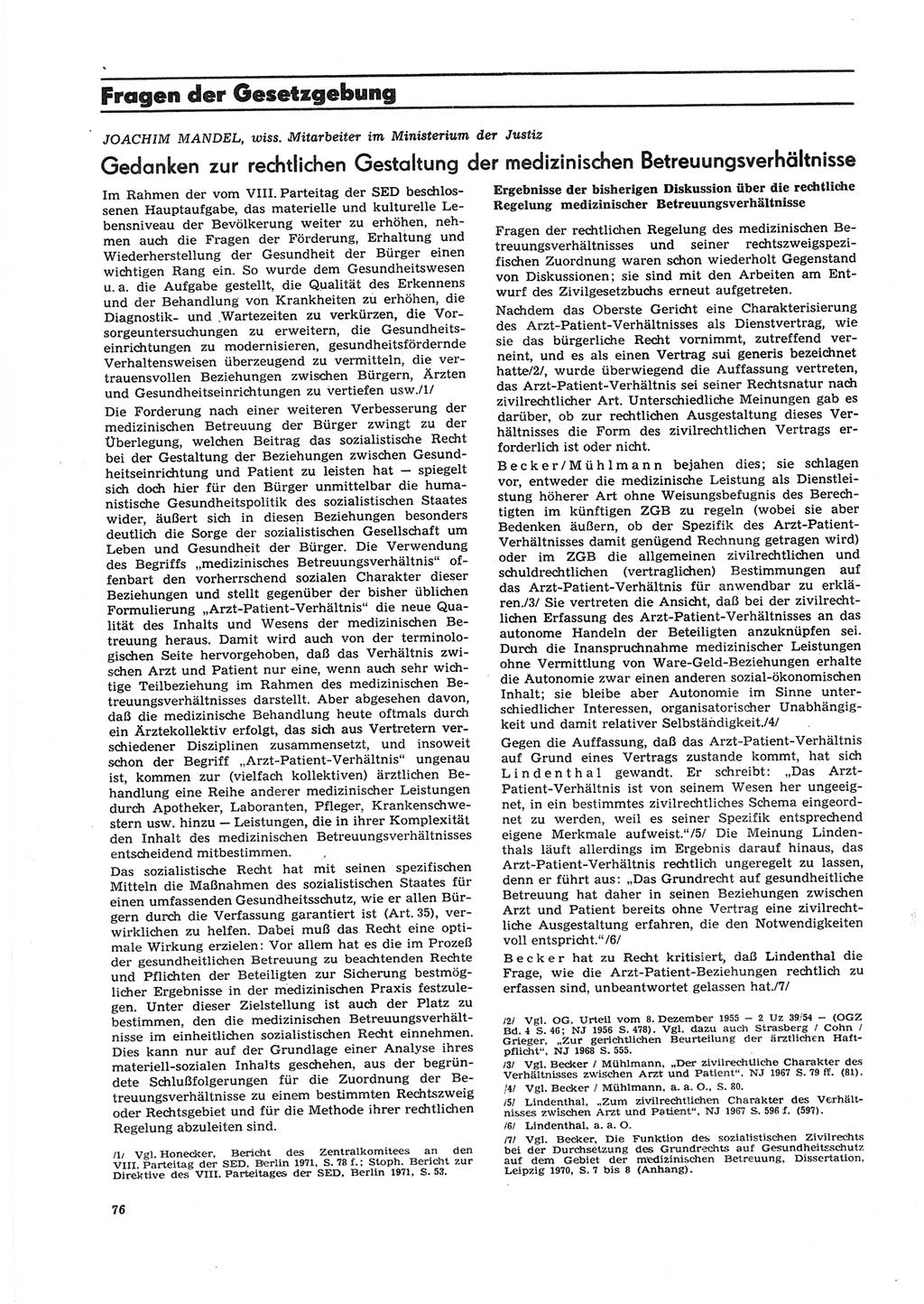 Neue Justiz (NJ), Zeitschrift für Recht und Rechtswissenschaft [Deutsche Demokratische Republik (DDR)], 27. Jahrgang 1973, Seite 76 (NJ DDR 1973, S. 76)