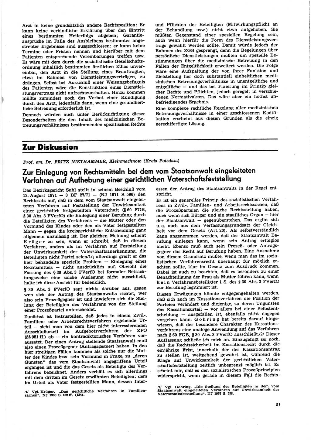 Neue Justiz (NJ), Zeitschrift für Recht und Rechtswissenschaft [Deutsche Demokratische Republik (DDR)], 27. Jahrgang 1973, Seite 81 (NJ DDR 1973, S. 81)