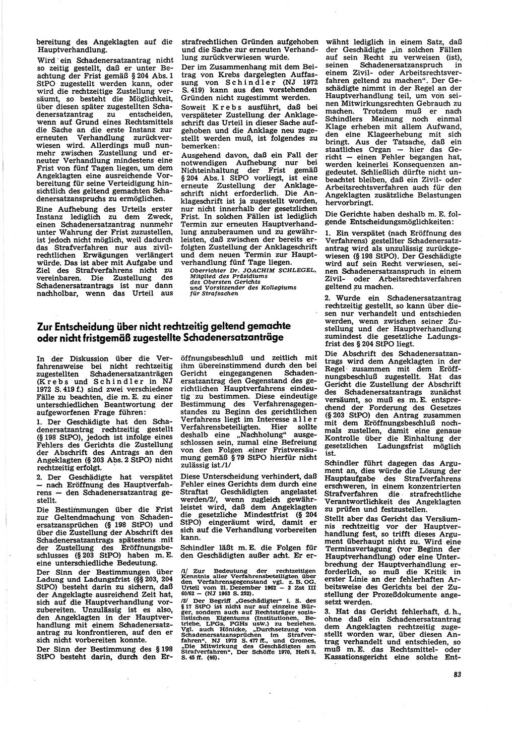 Neue Justiz (NJ), Zeitschrift für Recht und Rechtswissenschaft [Deutsche Demokratische Republik (DDR)], 27. Jahrgang 1973, Seite 83 (NJ DDR 1973, S. 83)