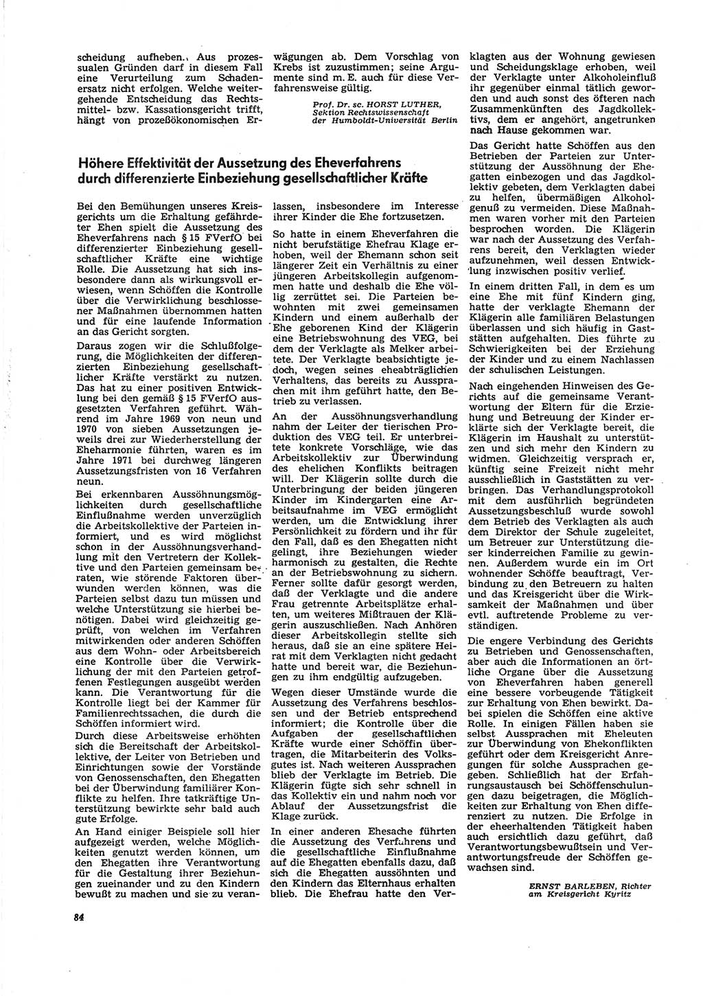 Neue Justiz (NJ), Zeitschrift für Recht und Rechtswissenschaft [Deutsche Demokratische Republik (DDR)], 27. Jahrgang 1973, Seite 84 (NJ DDR 1973, S. 84)