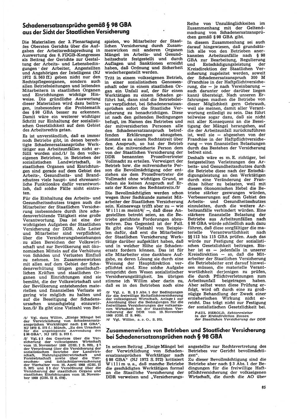 Neue Justiz (NJ), Zeitschrift für Recht und Rechtswissenschaft [Deutsche Demokratische Republik (DDR)], 27. Jahrgang 1973, Seite 85 (NJ DDR 1973, S. 85)