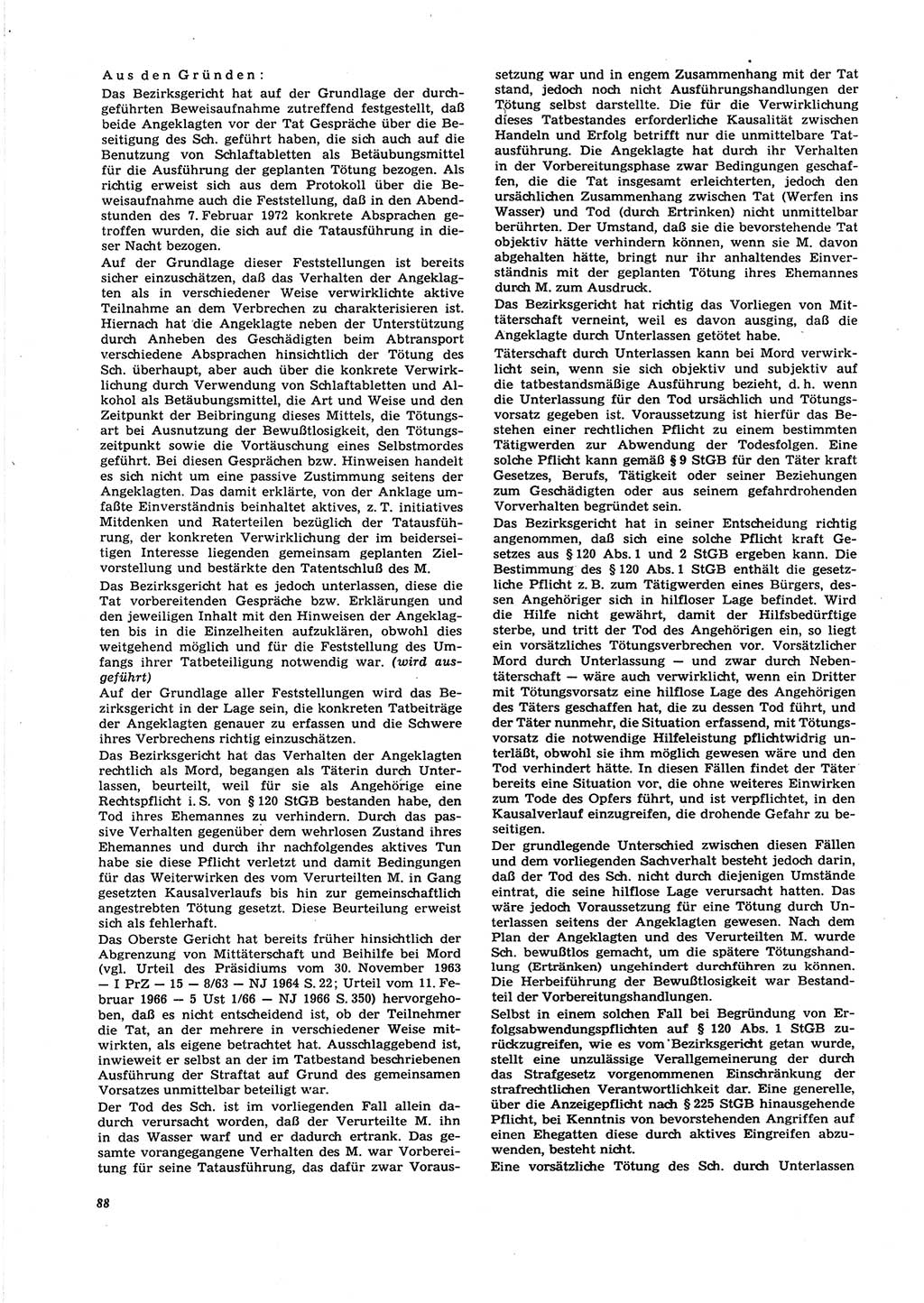 Neue Justiz (NJ), Zeitschrift für Recht und Rechtswissenschaft [Deutsche Demokratische Republik (DDR)], 27. Jahrgang 1973, Seite 88 (NJ DDR 1973, S. 88)