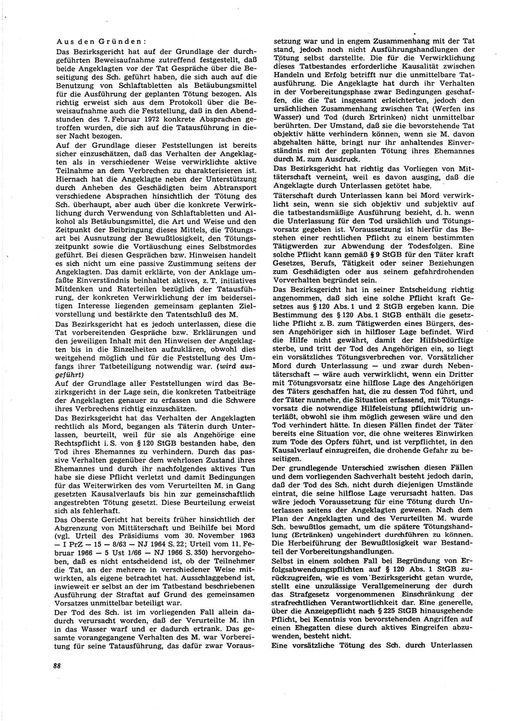 Neue Justiz (NJ), Zeitschrift für Recht und Rechtswissenschaft [Deutsche Demokratische Republik (DDR)], 27. Jahrgang 1973, Seite 88 (NJ DDR 1973, S. 88)
