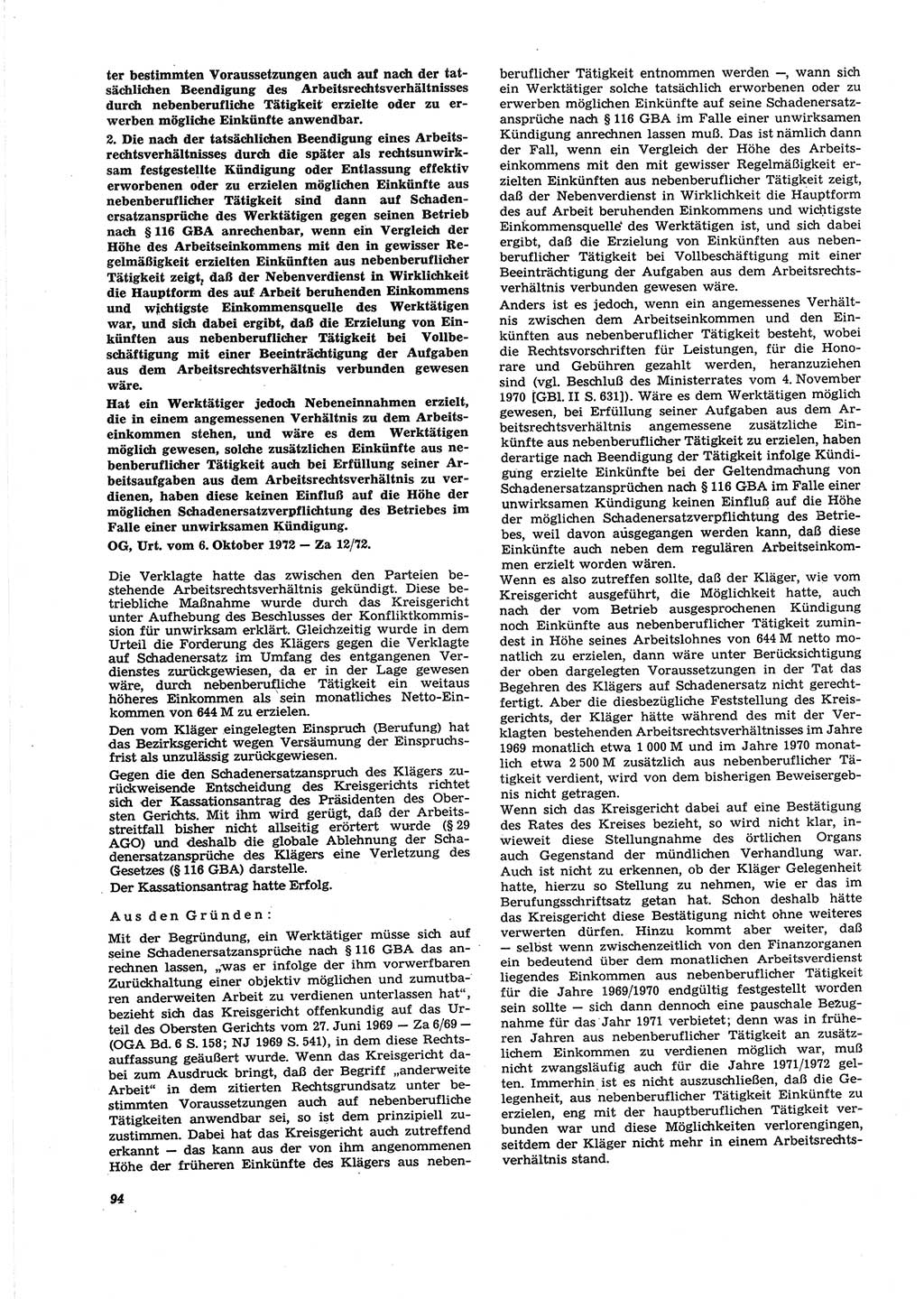 Neue Justiz (NJ), Zeitschrift für Recht und Rechtswissenschaft [Deutsche Demokratische Republik (DDR)], 27. Jahrgang 1973, Seite 94 (NJ DDR 1973, S. 94)