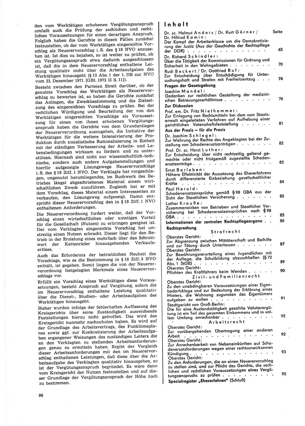 Neue Justiz (NJ), Zeitschrift für Recht und Rechtswissenschaft [Deutsche Demokratische Republik (DDR)], 27. Jahrgang 1973, Seite 96 (NJ DDR 1973, S. 96)