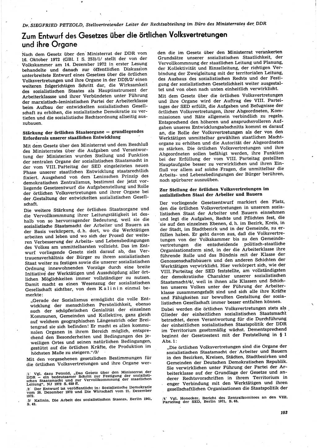 Neue Justiz (NJ), Zeitschrift für Recht und Rechtswissenschaft [Deutsche Demokratische Republik (DDR)], 27. Jahrgang 1973, Seite 103 (NJ DDR 1973, S. 103)