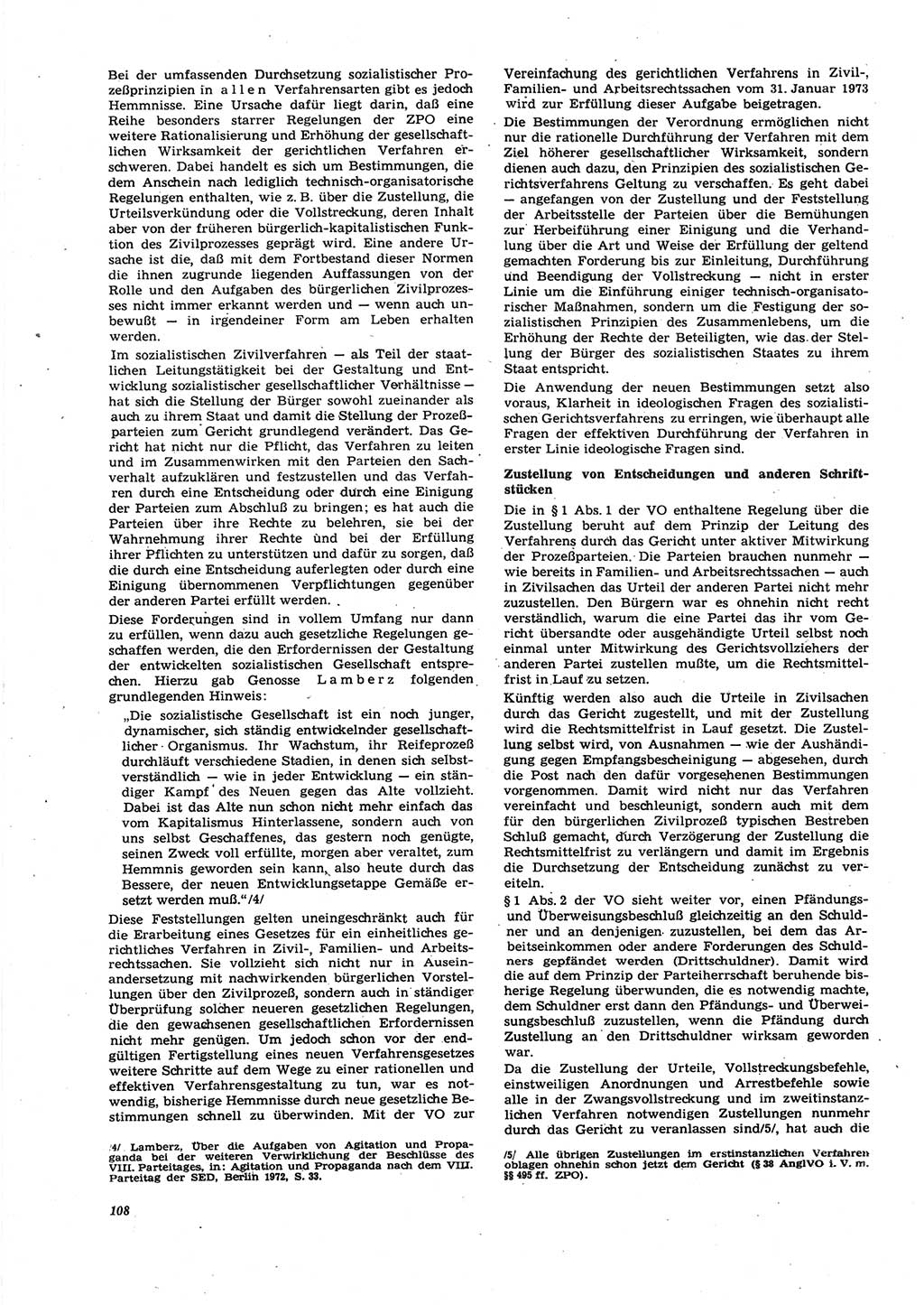 Neue Justiz (NJ), Zeitschrift für Recht und Rechtswissenschaft [Deutsche Demokratische Republik (DDR)], 27. Jahrgang 1973, Seite 108 (NJ DDR 1973, S. 108)