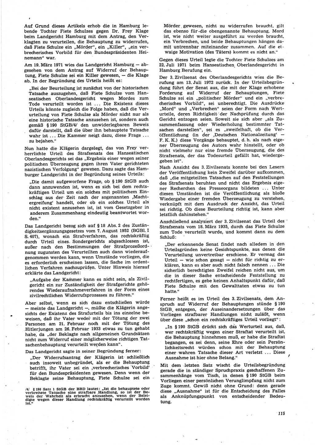Neue Justiz (NJ), Zeitschrift für Recht und Rechtswissenschaft [Deutsche Demokratische Republik (DDR)], 27. Jahrgang 1973, Seite 115 (NJ DDR 1973, S. 115)