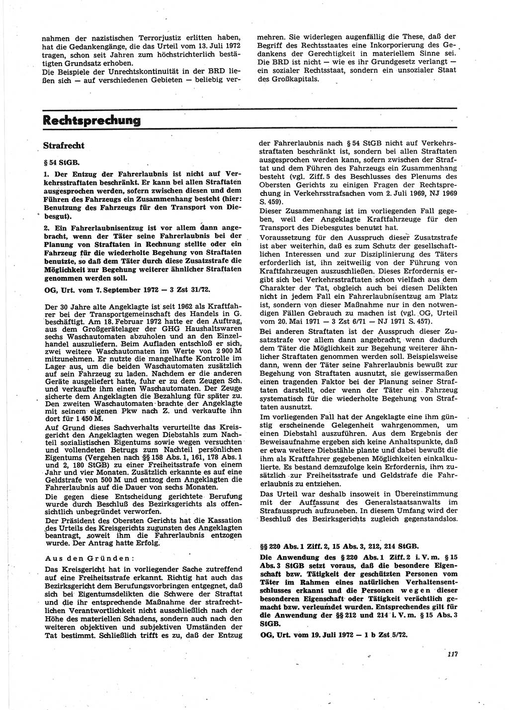 Neue Justiz (NJ), Zeitschrift für Recht und Rechtswissenschaft [Deutsche Demokratische Republik (DDR)], 27. Jahrgang 1973, Seite 117 (NJ DDR 1973, S. 117)