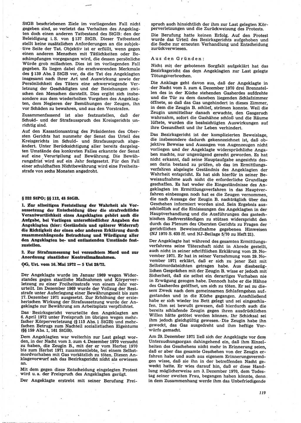 Neue Justiz (NJ), Zeitschrift für Recht und Rechtswissenschaft [Deutsche Demokratische Republik (DDR)], 27. Jahrgang 1973, Seite 119 (NJ DDR 1973, S. 119)
