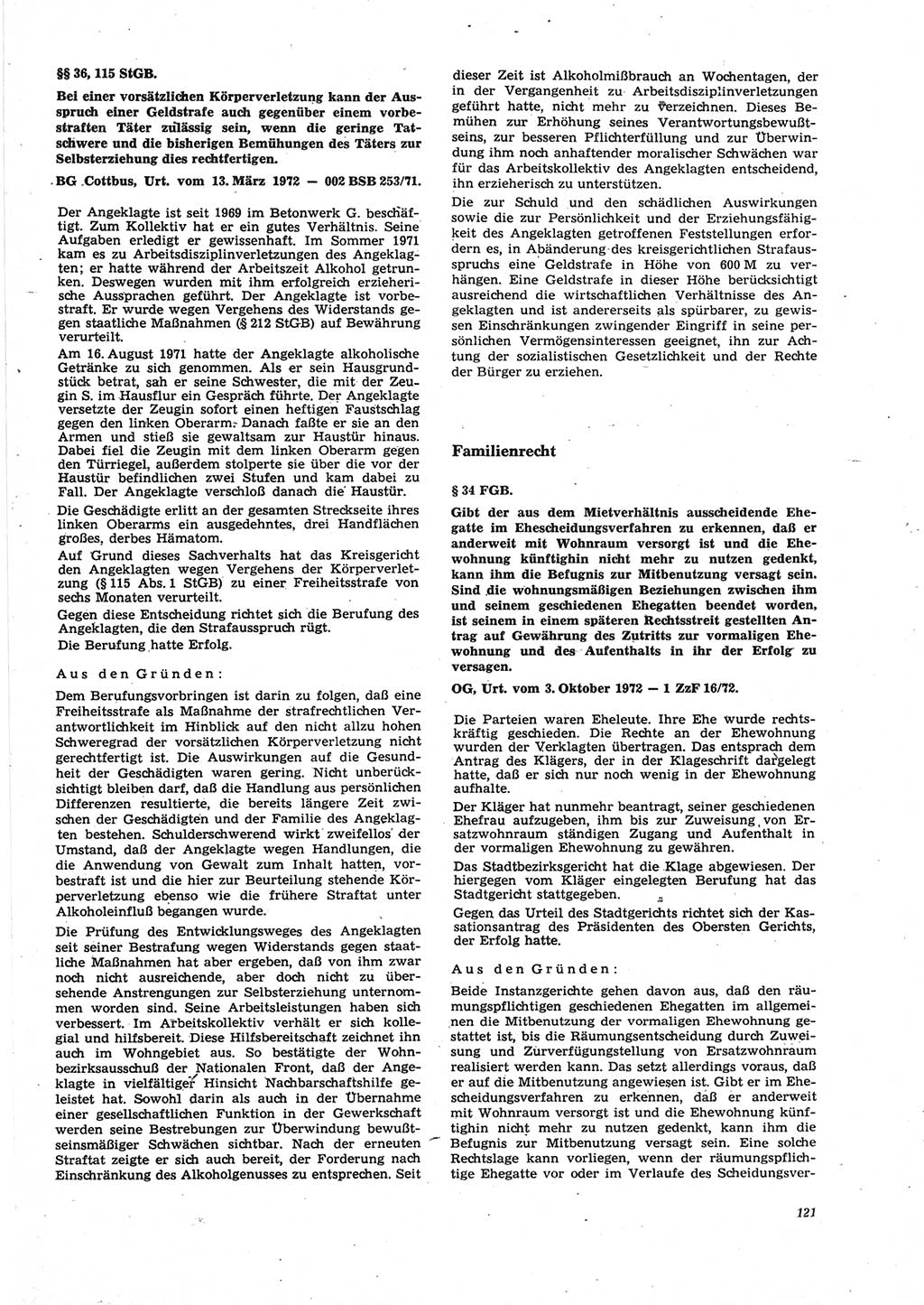 Neue Justiz (NJ), Zeitschrift für Recht und Rechtswissenschaft [Deutsche Demokratische Republik (DDR)], 27. Jahrgang 1973, Seite 121 (NJ DDR 1973, S. 121)
