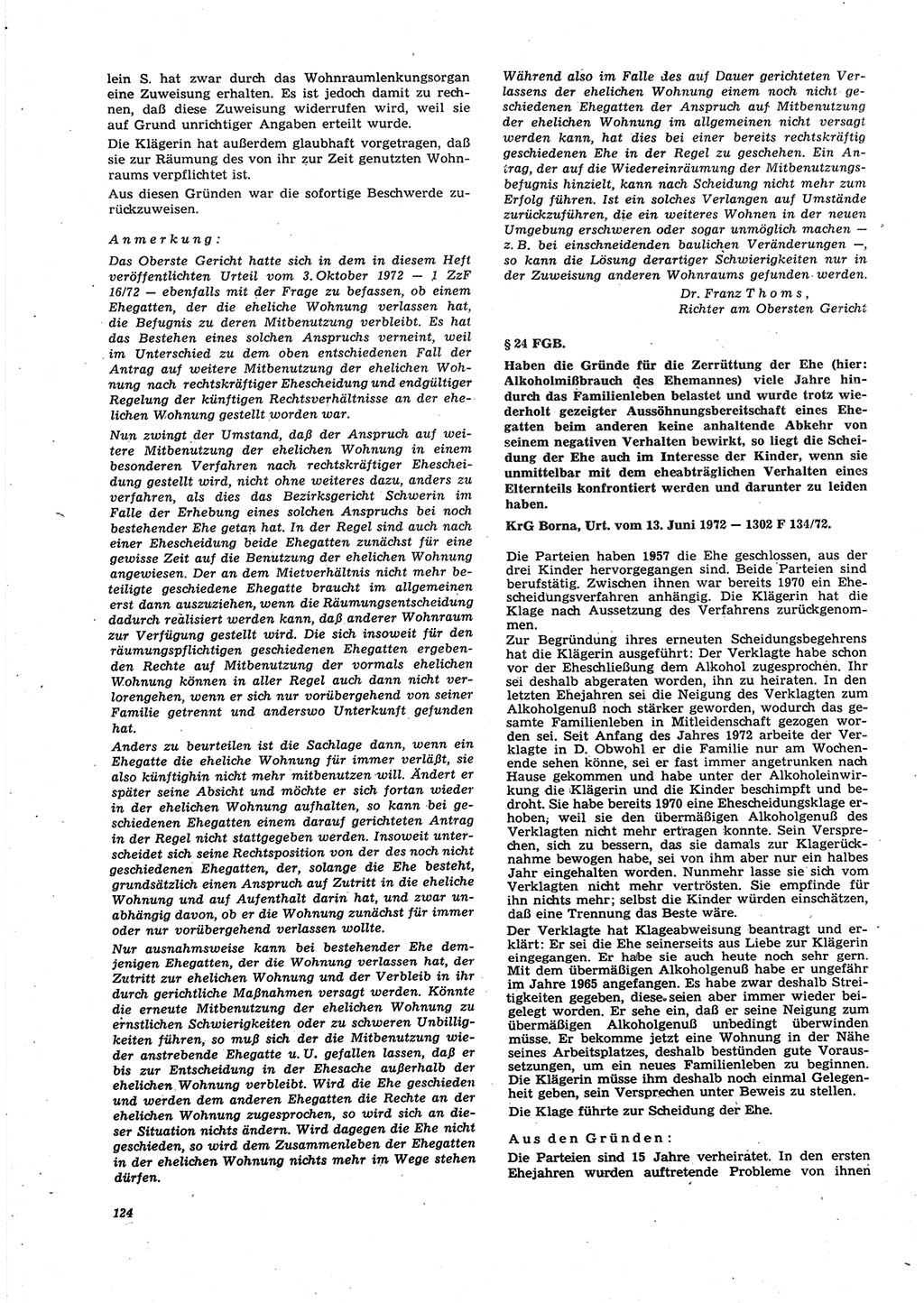 Neue Justiz (NJ), Zeitschrift für Recht und Rechtswissenschaft [Deutsche Demokratische Republik (DDR)], 27. Jahrgang 1973, Seite 124 (NJ DDR 1973, S. 124)