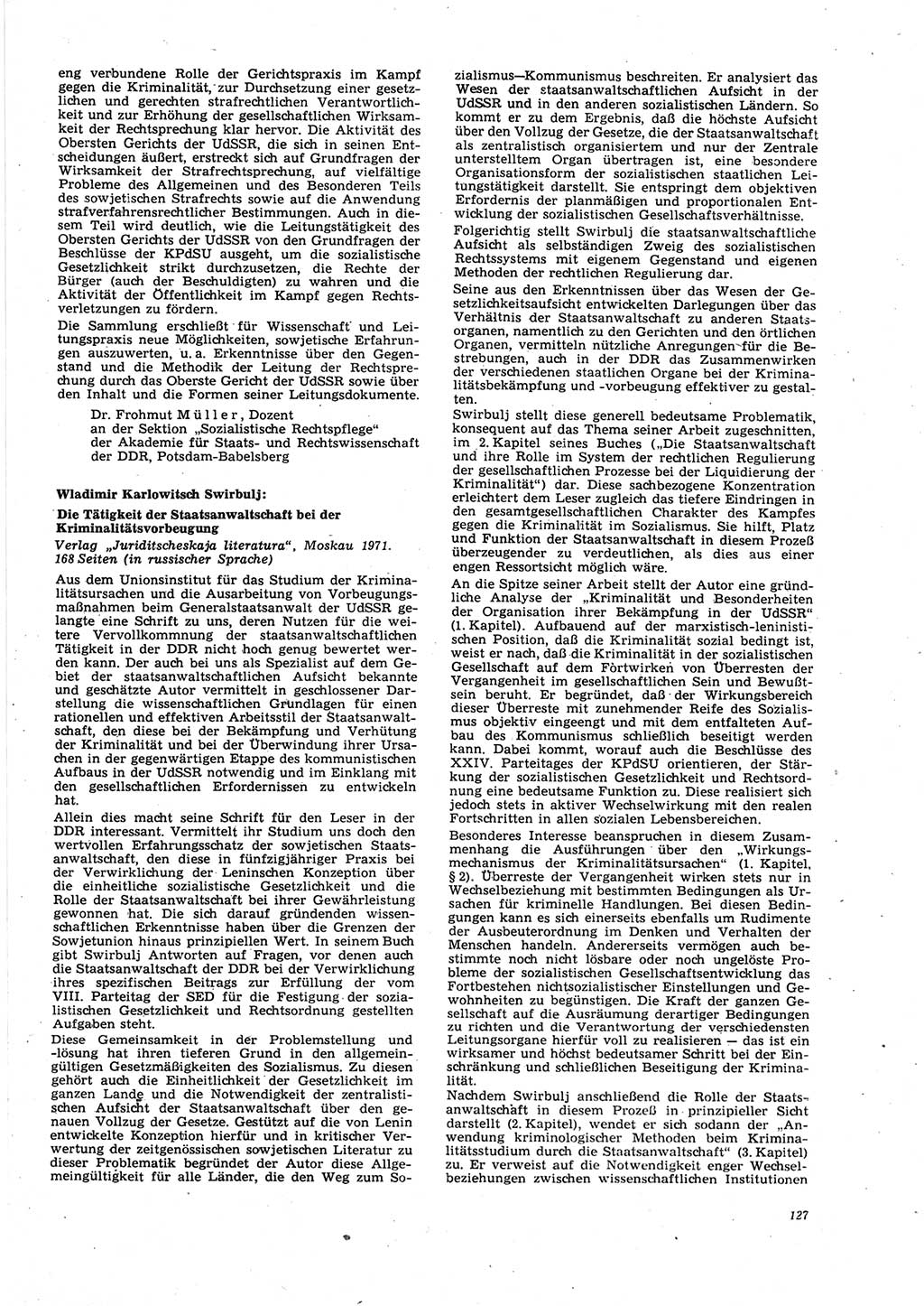 Neue Justiz (NJ), Zeitschrift für Recht und Rechtswissenschaft [Deutsche Demokratische Republik (DDR)], 27. Jahrgang 1973, Seite 127 (NJ DDR 1973, S. 127)