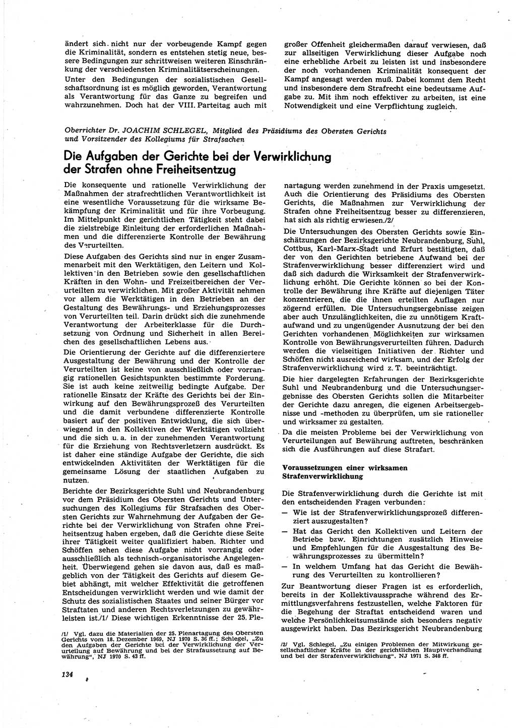 Neue Justiz (NJ), Zeitschrift für Recht und Rechtswissenschaft [Deutsche Demokratische Republik (DDR)], 27. Jahrgang 1973, Seite 134 (NJ DDR 1973, S. 134)