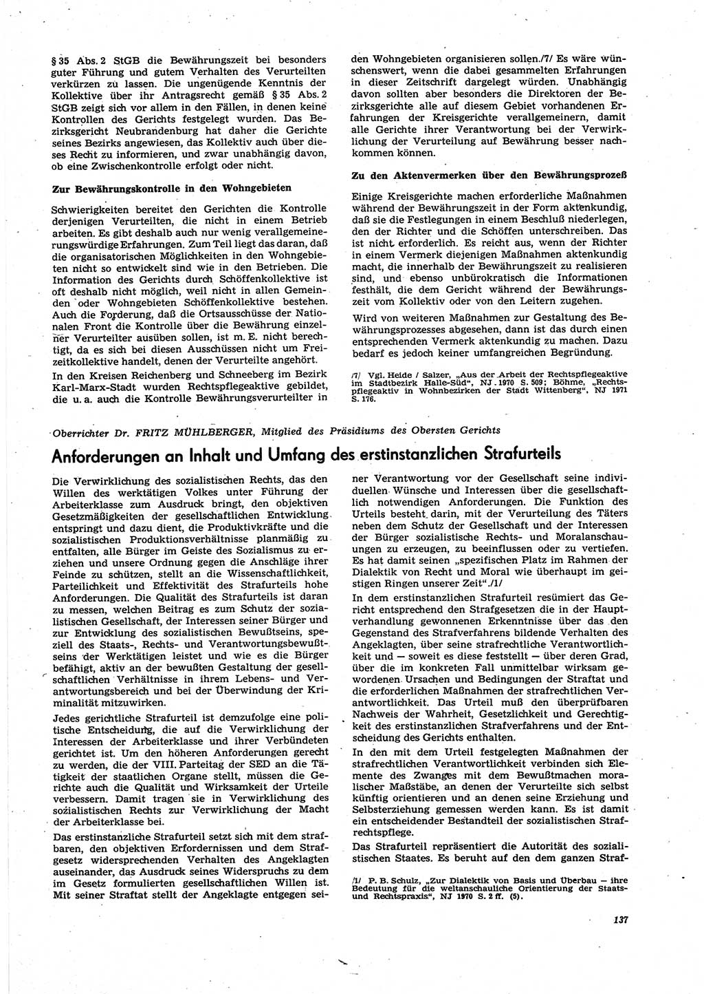 Neue Justiz (NJ), Zeitschrift für Recht und Rechtswissenschaft [Deutsche Demokratische Republik (DDR)], 27. Jahrgang 1973, Seite 137 (NJ DDR 1973, S. 137)