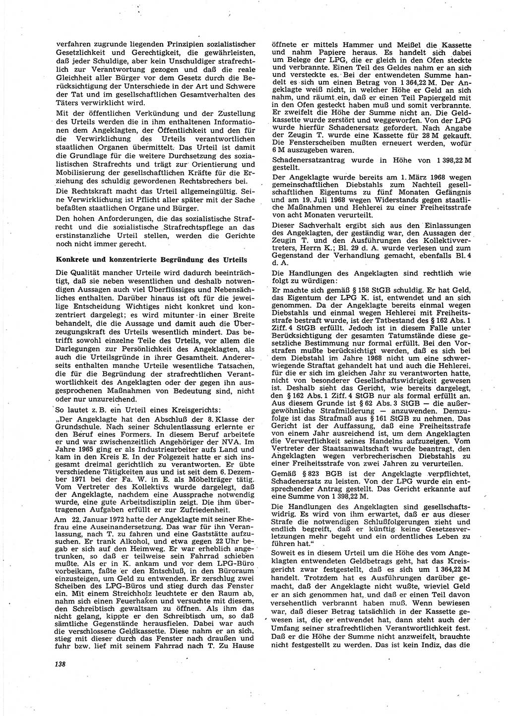 Neue Justiz (NJ), Zeitschrift für Recht und Rechtswissenschaft [Deutsche Demokratische Republik (DDR)], 27. Jahrgang 1973, Seite 138 (NJ DDR 1973, S. 138)