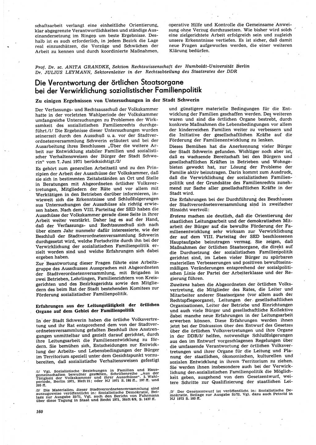 Neue Justiz (NJ), Zeitschrift für Recht und Rechtswissenschaft [Deutsche Demokratische Republik (DDR)], 27. Jahrgang 1973, Seite 160 (NJ DDR 1973, S. 160)
