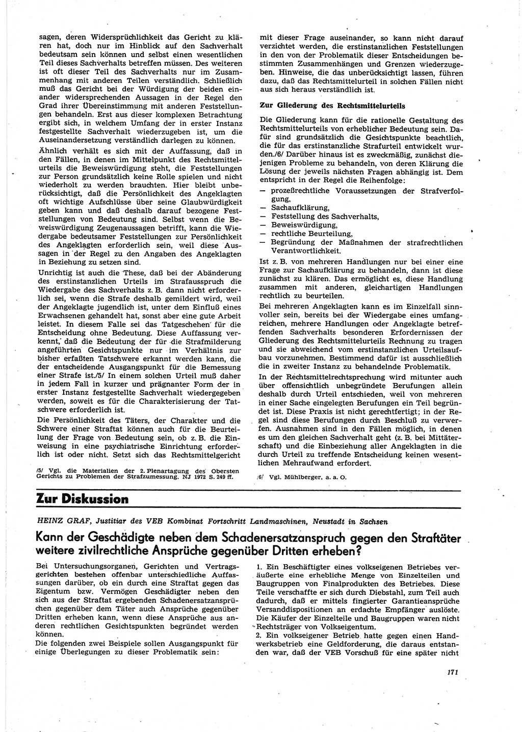 Neue Justiz (NJ), Zeitschrift für Recht und Rechtswissenschaft [Deutsche Demokratische Republik (DDR)], 27. Jahrgang 1973, Seite 171 (NJ DDR 1973, S. 171)