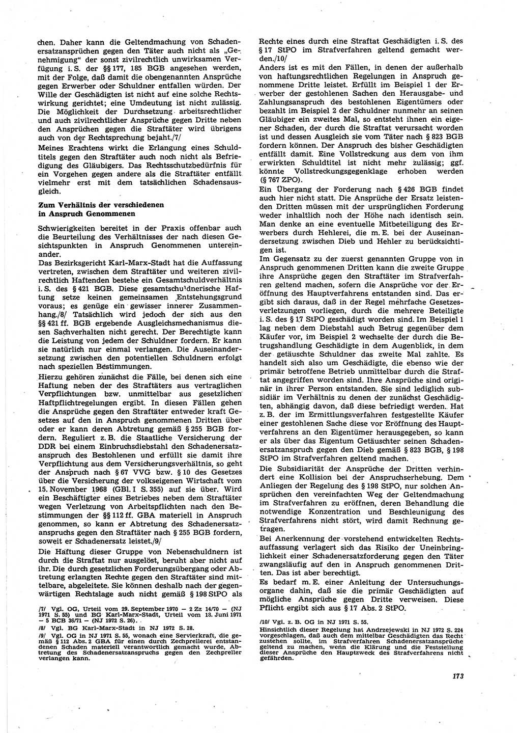 Neue Justiz (NJ), Zeitschrift für Recht und Rechtswissenschaft [Deutsche Demokratische Republik (DDR)], 27. Jahrgang 1973, Seite 173 (NJ DDR 1973, S. 173)