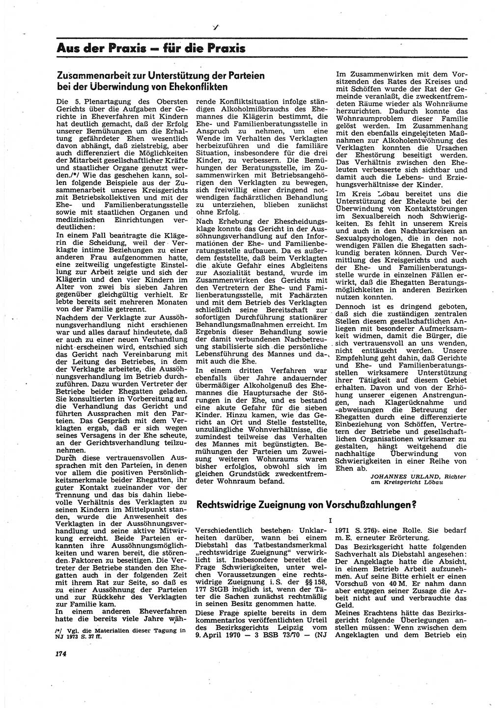 Neue Justiz (NJ), Zeitschrift für Recht und Rechtswissenschaft [Deutsche Demokratische Republik (DDR)], 27. Jahrgang 1973, Seite 174 (NJ DDR 1973, S. 174)