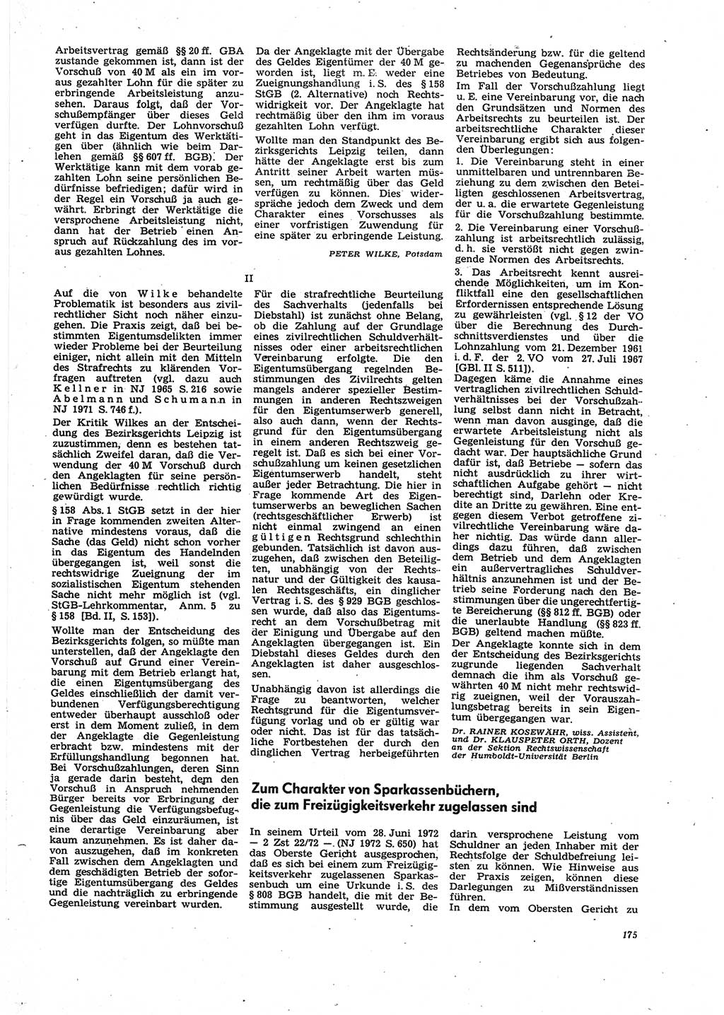 Neue Justiz (NJ), Zeitschrift für Recht und Rechtswissenschaft [Deutsche Demokratische Republik (DDR)], 27. Jahrgang 1973, Seite 175 (NJ DDR 1973, S. 175)