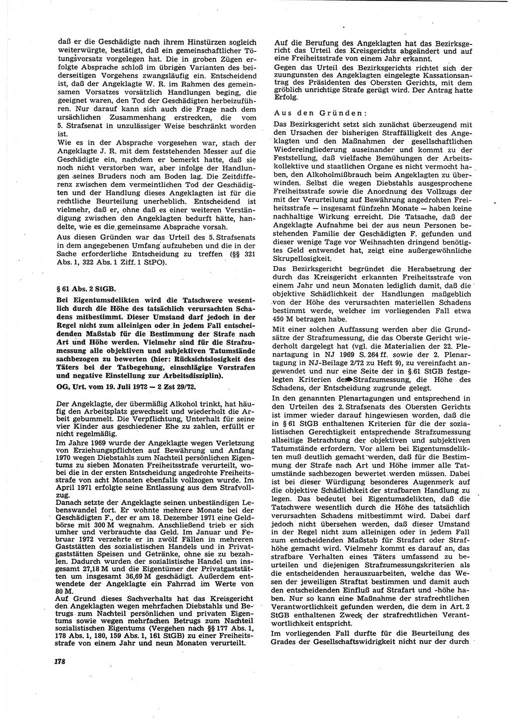 Neue Justiz (NJ), Zeitschrift für Recht und Rechtswissenschaft [Deutsche Demokratische Republik (DDR)], 27. Jahrgang 1973, Seite 178 (NJ DDR 1973, S. 178)