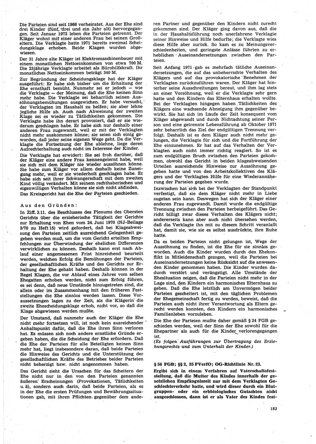 Neue Justiz (NJ), Zeitschrift für Recht und Rechtswissenschaft [Deutsche Demokratische Republik (DDR)], 27. Jahrgang 1973, Seite 183 (NJ DDR 1973, S. 183)