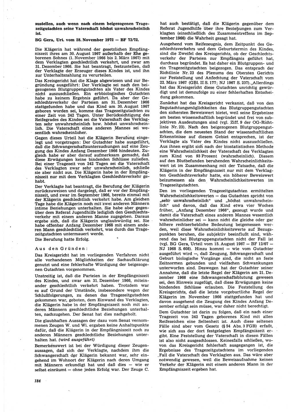 Neue Justiz (NJ), Zeitschrift für Recht und Rechtswissenschaft [Deutsche Demokratische Republik (DDR)], 27. Jahrgang 1973, Seite 184 (NJ DDR 1973, S. 184)