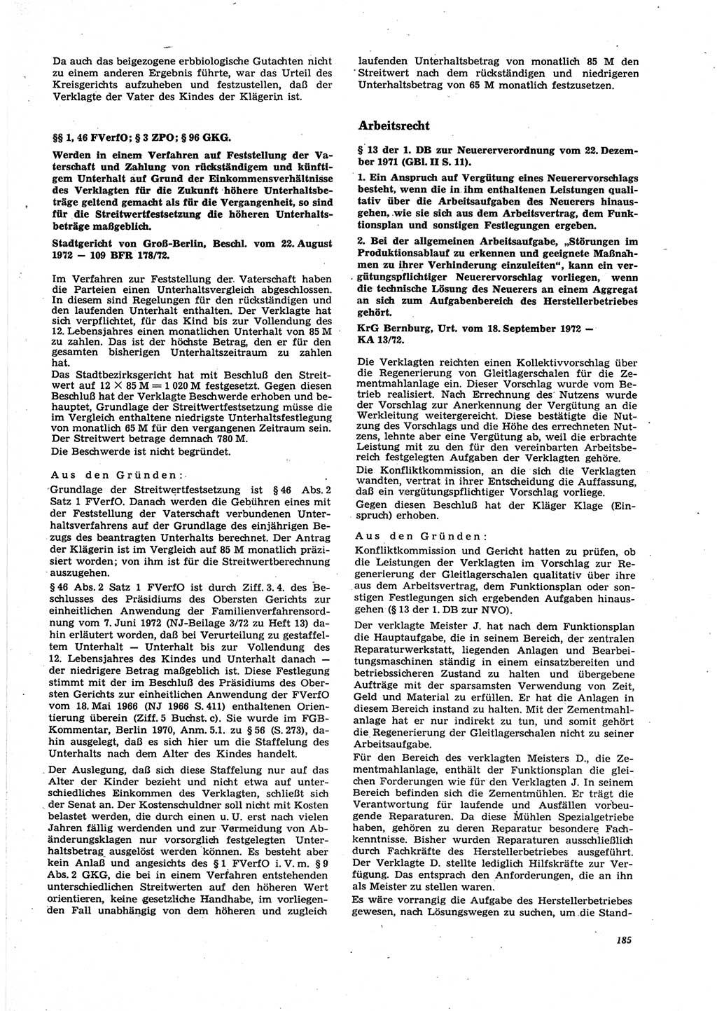 Neue Justiz (NJ), Zeitschrift für Recht und Rechtswissenschaft [Deutsche Demokratische Republik (DDR)], 27. Jahrgang 1973, Seite 185 (NJ DDR 1973, S. 185)