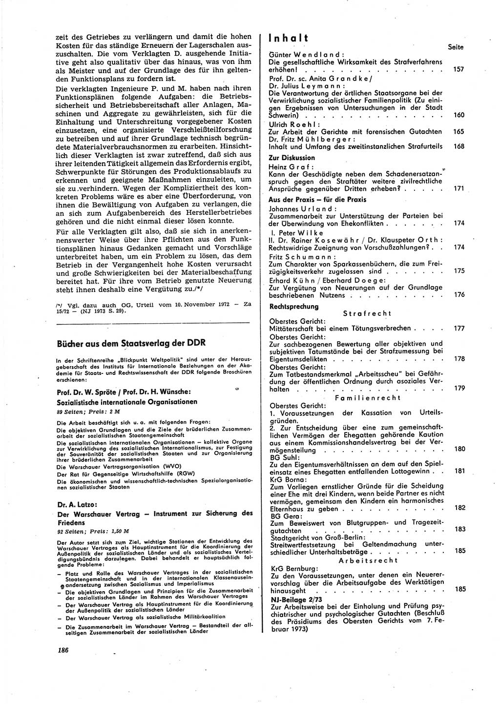 Neue Justiz (NJ), Zeitschrift für Recht und Rechtswissenschaft [Deutsche Demokratische Republik (DDR)], 27. Jahrgang 1973, Seite 186 (NJ DDR 1973, S. 186)