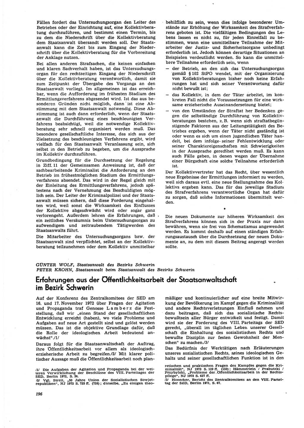 Neue Justiz (NJ), Zeitschrift für Recht und Rechtswissenschaft [Deutsche Demokratische Republik (DDR)], 27. Jahrgang 1973, Seite 196 (NJ DDR 1973, S. 196)