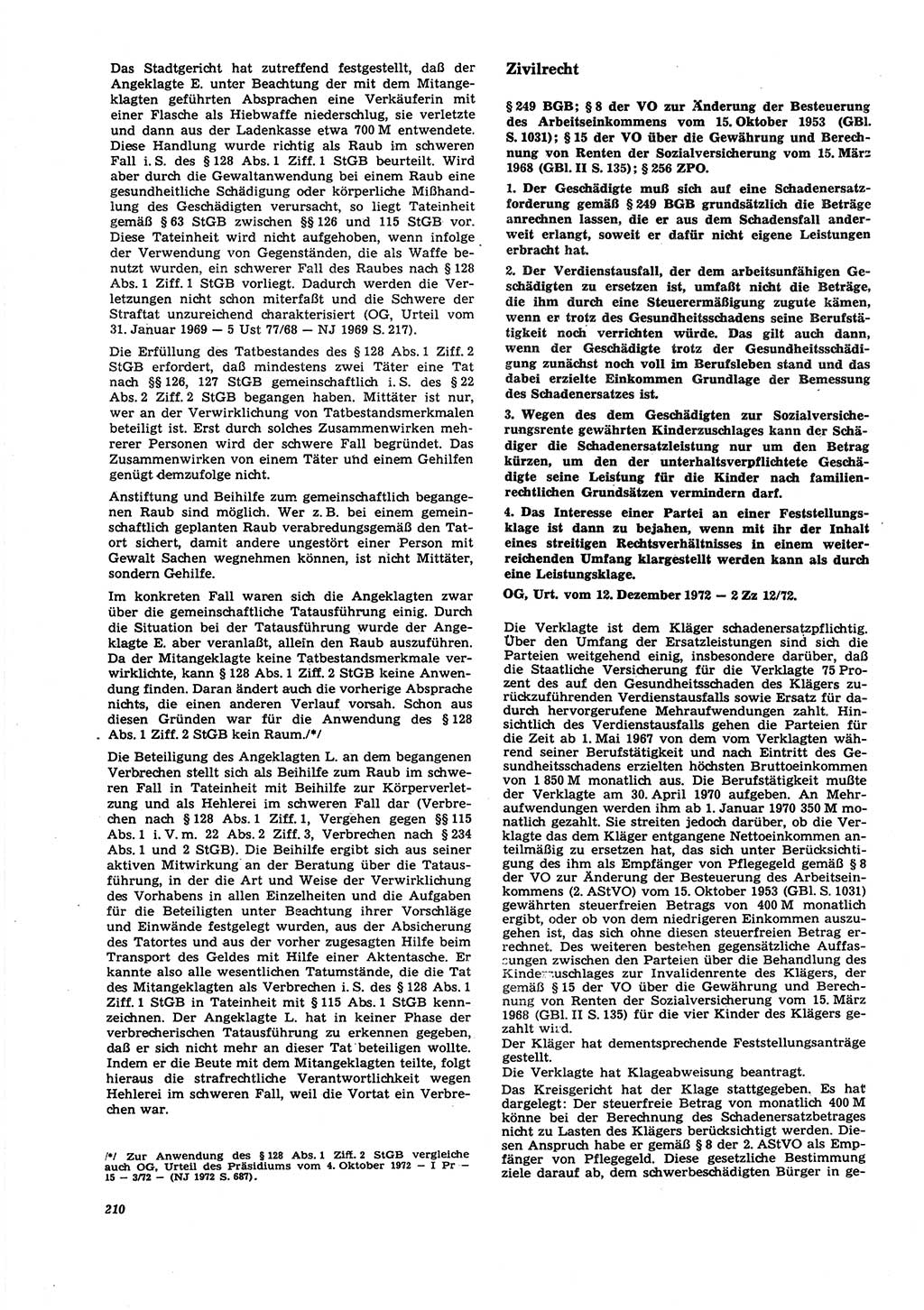 Neue Justiz (NJ), Zeitschrift für Recht und Rechtswissenschaft [Deutsche Demokratische Republik (DDR)], 27. Jahrgang 1973, Seite 210 (NJ DDR 1973, S. 210)