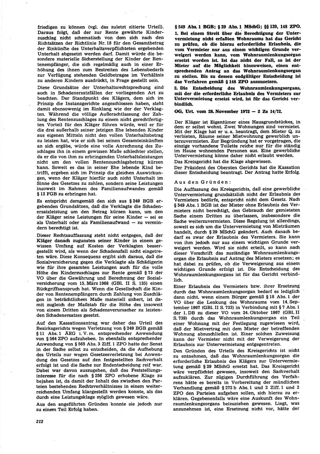 Neue Justiz (NJ), Zeitschrift für Recht und Rechtswissenschaft [Deutsche Demokratische Republik (DDR)], 27. Jahrgang 1973, Seite 212 (NJ DDR 1973, S. 212)